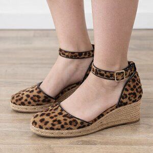 NEW Jack Rogers Womens Sz 10 Espadrille Wedges Leopard Calf Hair Sandals